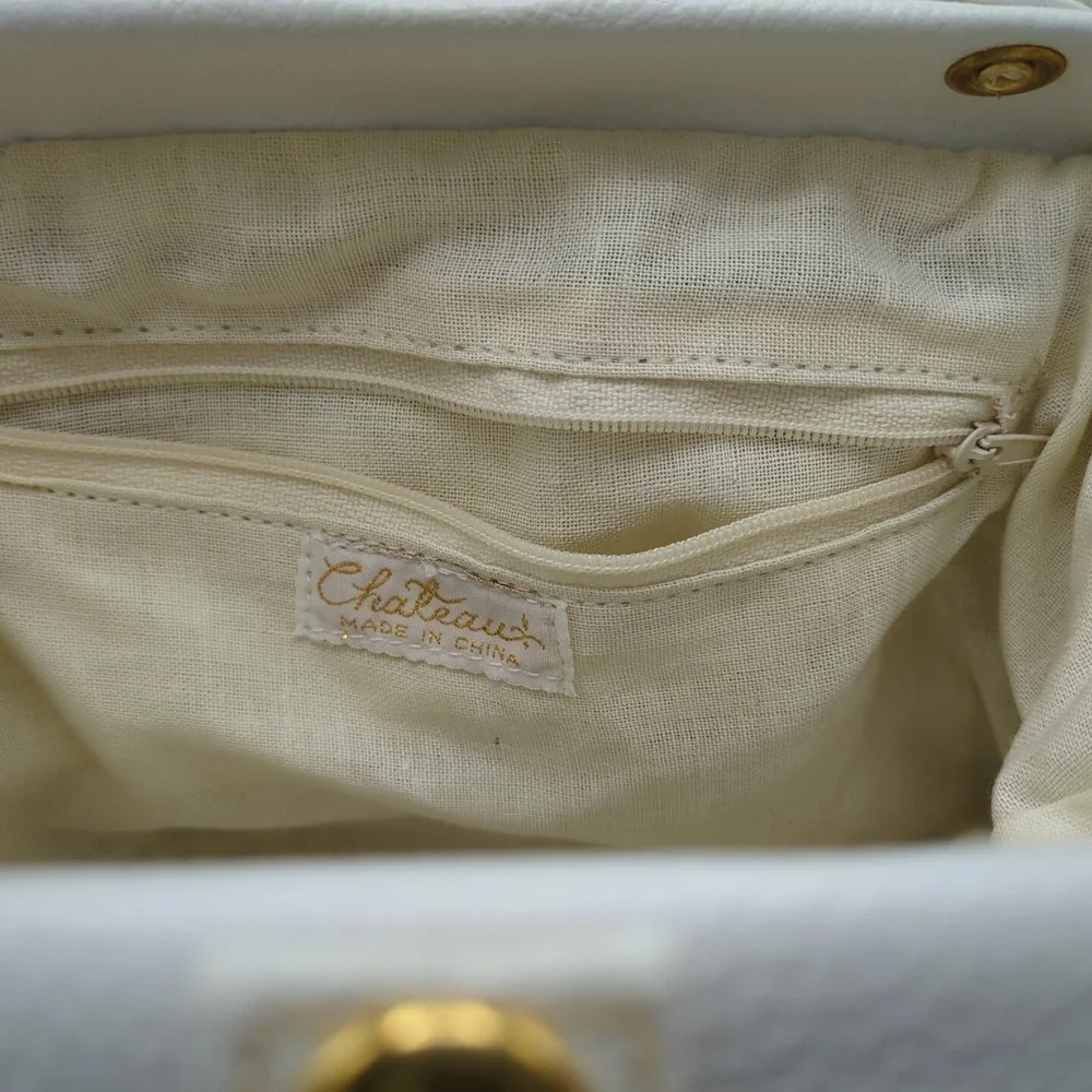 Vtg 80s White Pastel Patchwork Purse Leather Crochet‎ Shoulder Handbag Crossbody